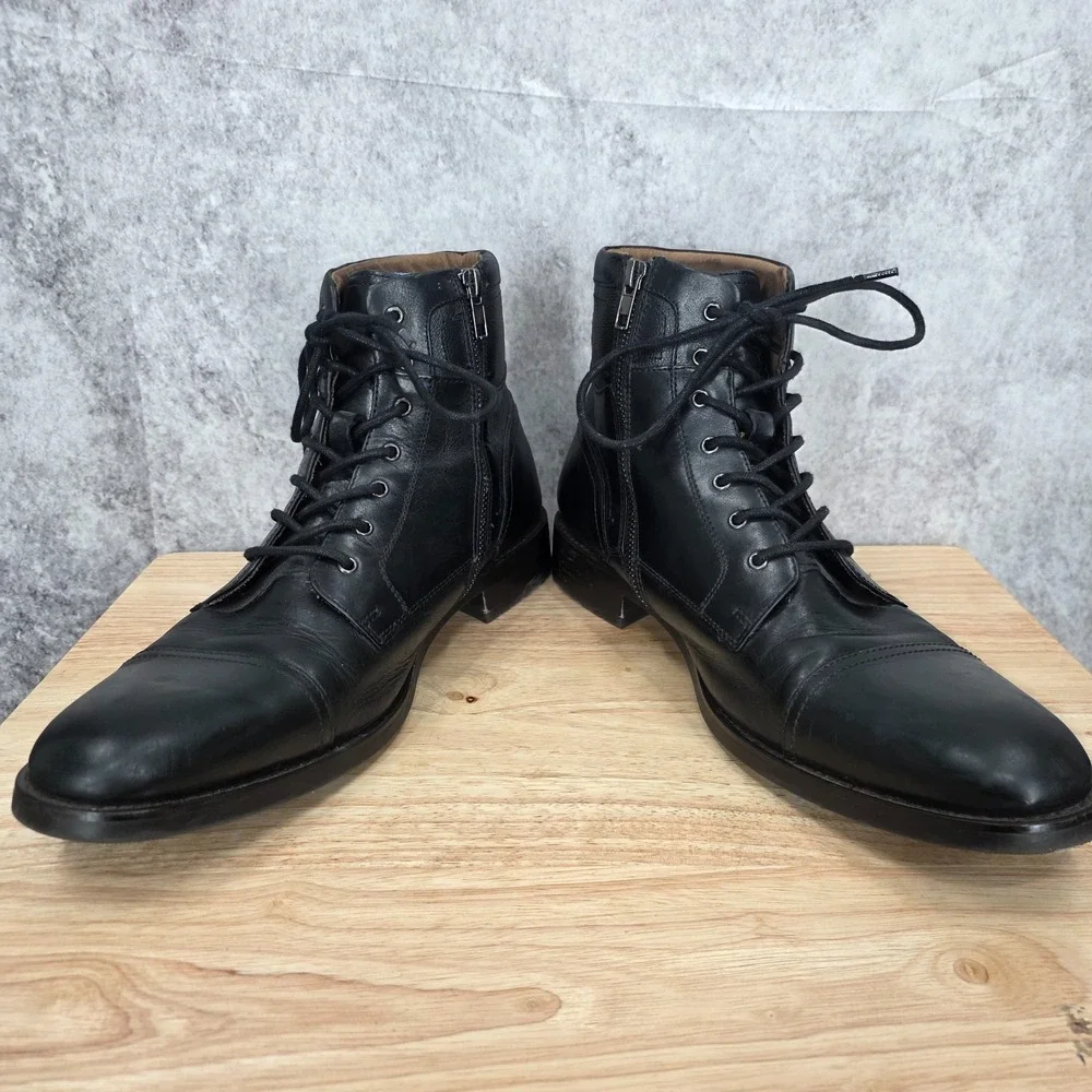 Aldo Boots Mens 12 Black Combat Lace Up Cap Toe Side Zipper Lace Up‎